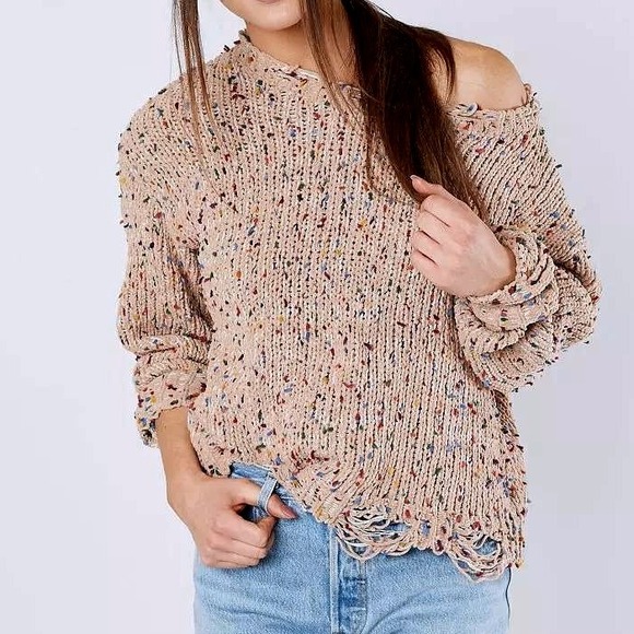 Handmade Sweaters - Homegrown Hippie Handmade Sweater Sz Large Granny Brown Colorful Distressed Top